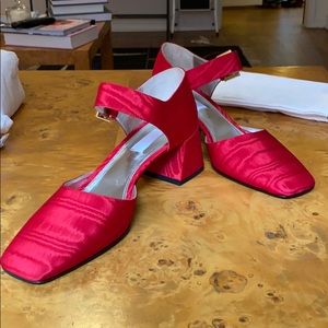 Suzanne Rae Moire Thick Strap Mary Janes, Red